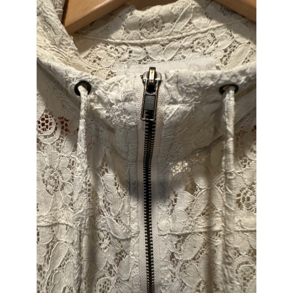 American Rag Womens XL Ivory Floral Lace Zip Up Bomber Jacket Short Sleeve Cream - Picture 13 of 15